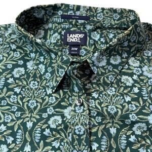 Lands’ End 20W No Iron 100% Cotton Green Floral Blouse – Romantic Spring